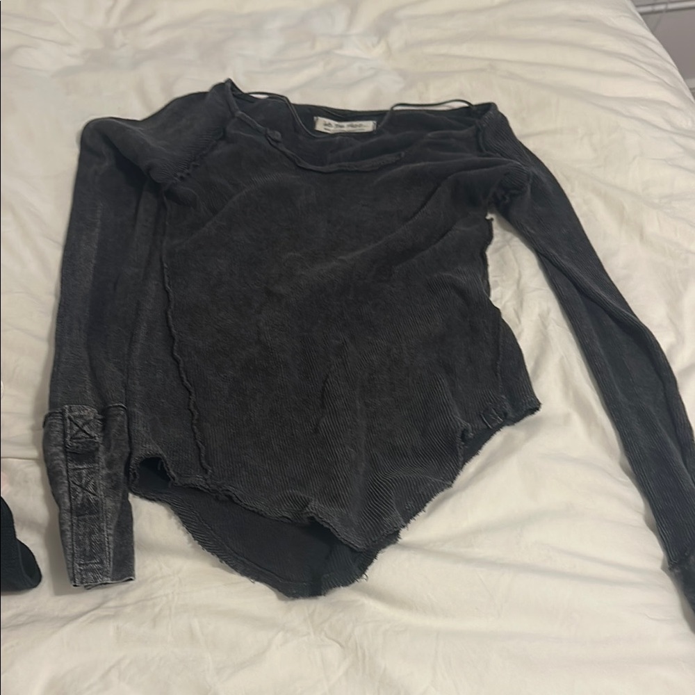 Free People Black Fitted Ribbed Bodysuit